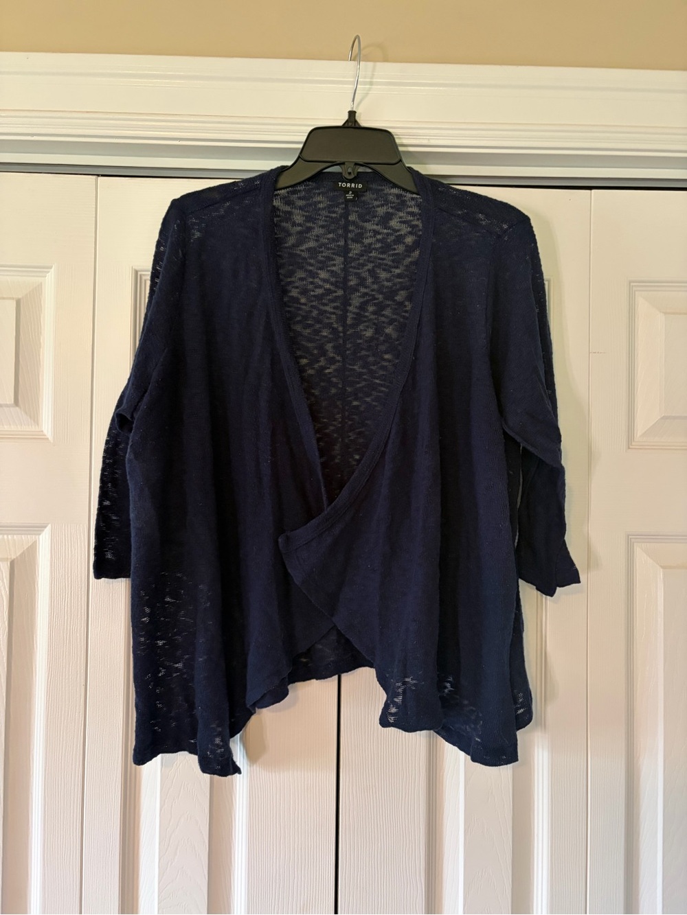 torrid navy draped open-front cardigan slub knit